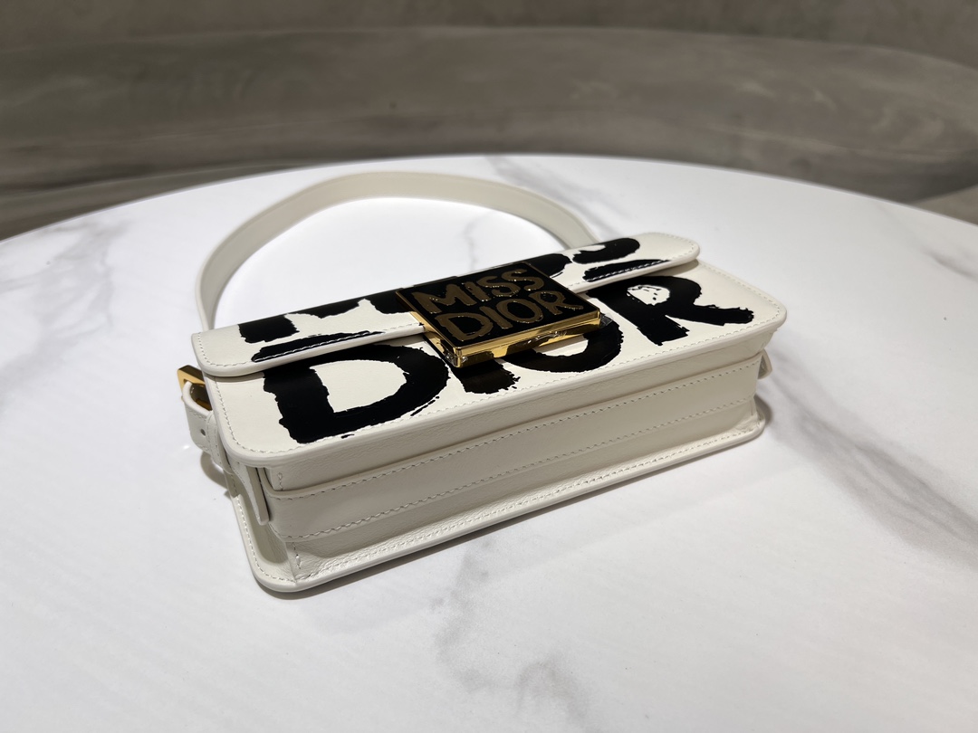 Miss Dior Flap Bag White and Black Miss Dior Graffiti Printed Calfskin